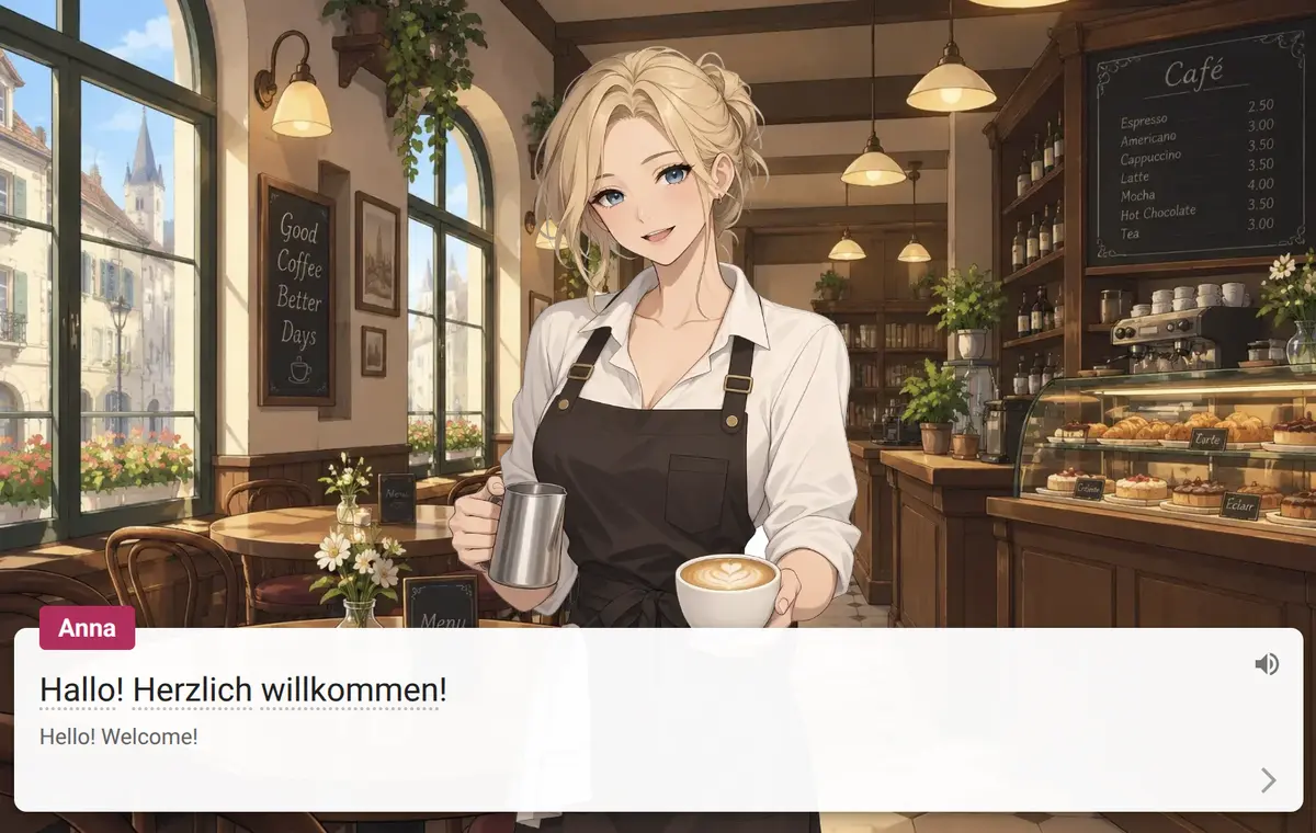 Learn German using a visual novel